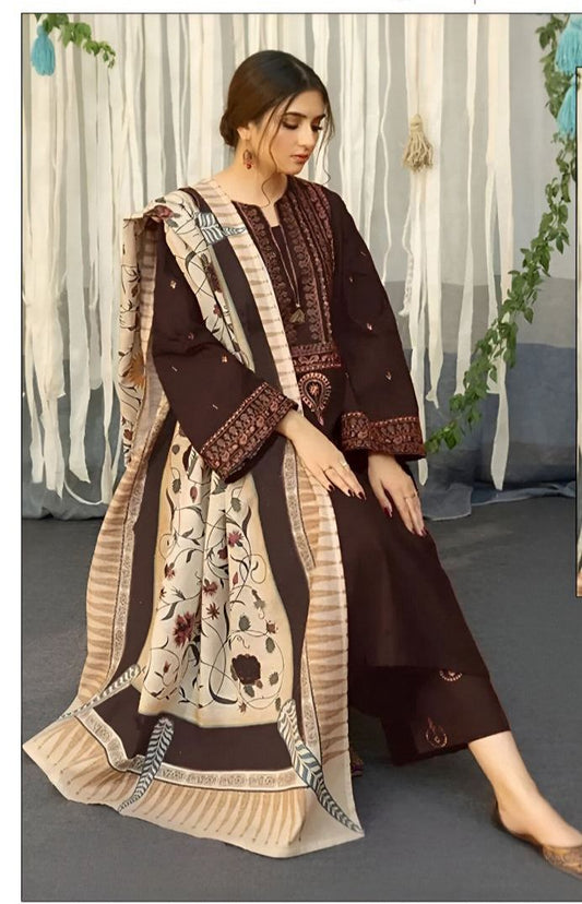 Embroided Dhanak 3PC