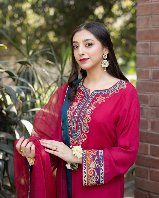 Embroided Dhanak 3PC